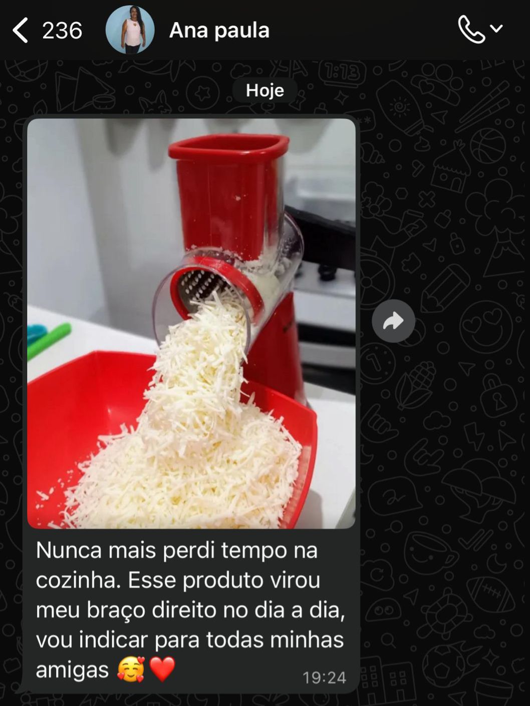 Cliente feliz com o Ralador 3 em 1